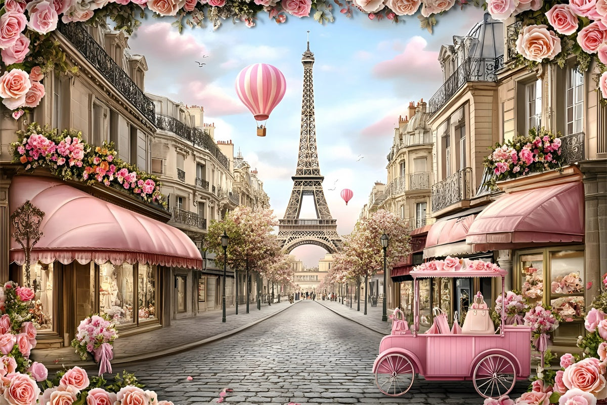 Paris Photography Backdrop Elegant Street Rose Carriage Backdrop GQ4-161