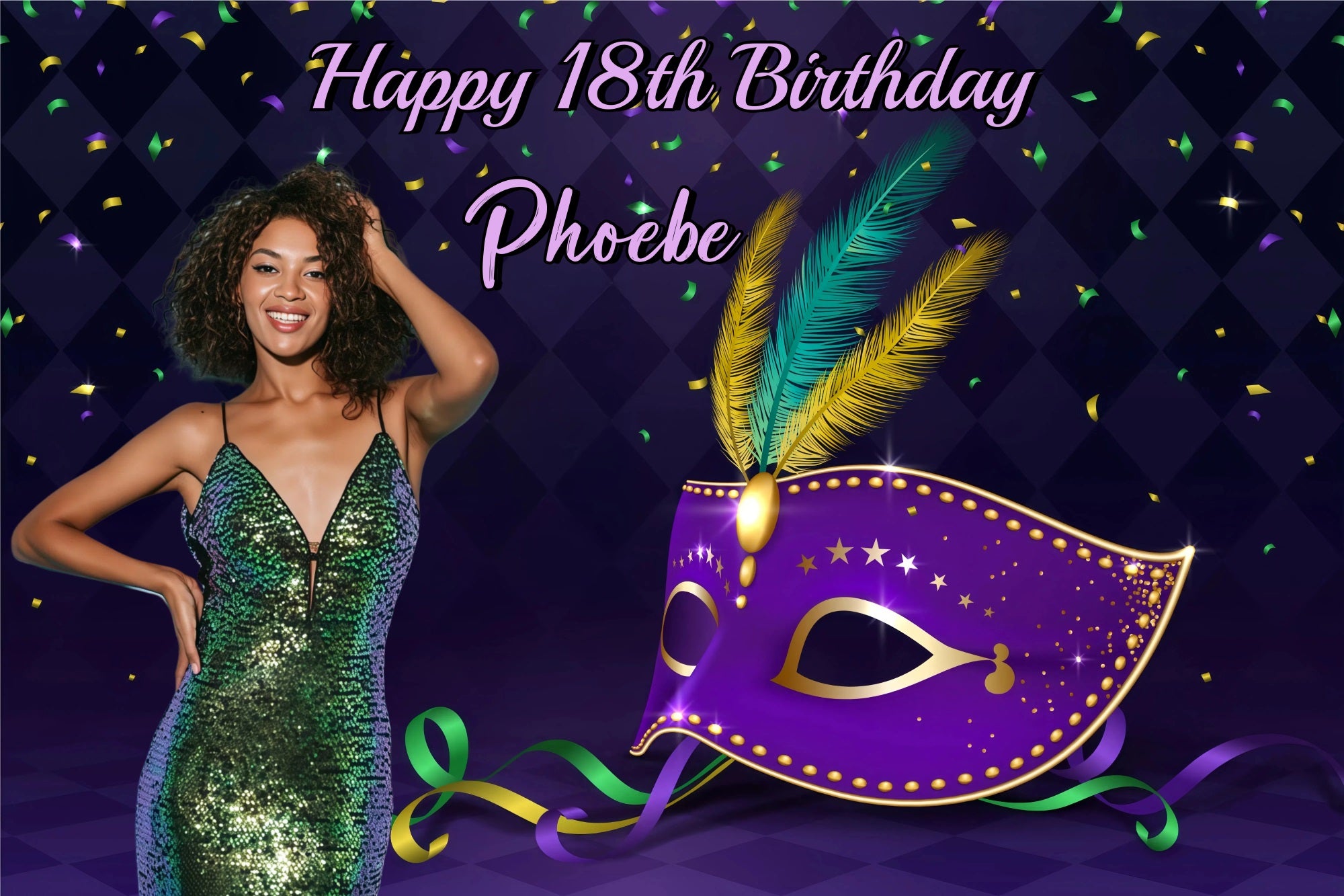 Customized Birthday Backdrop Confetti Masquerade Party Backdrop GQ4-222