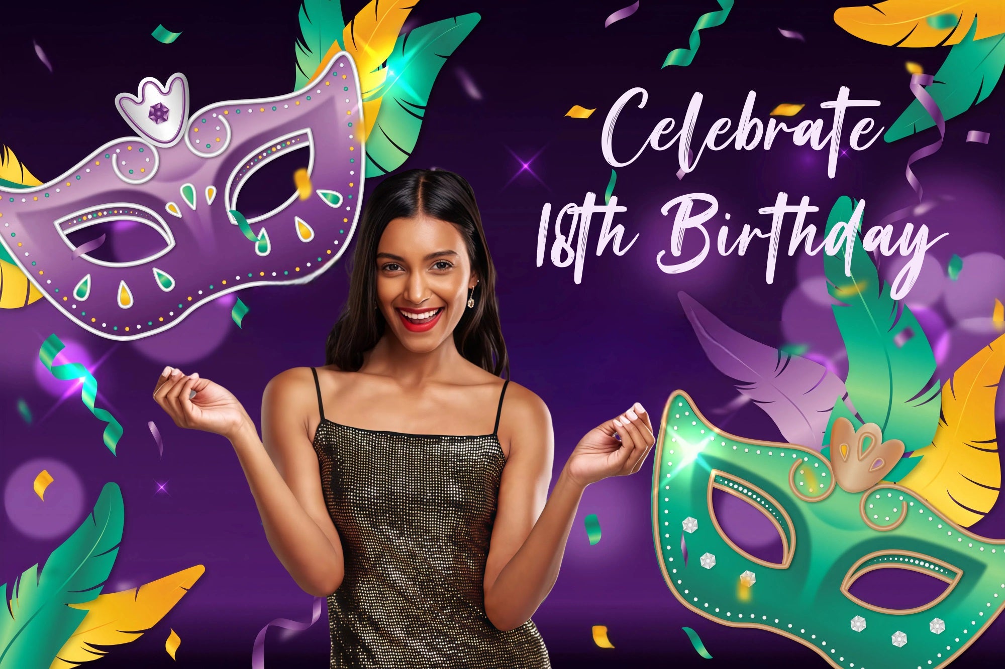 Personalised Birthday Backdrop Carnival Queen Feather Party Backdrop GQ4-223
