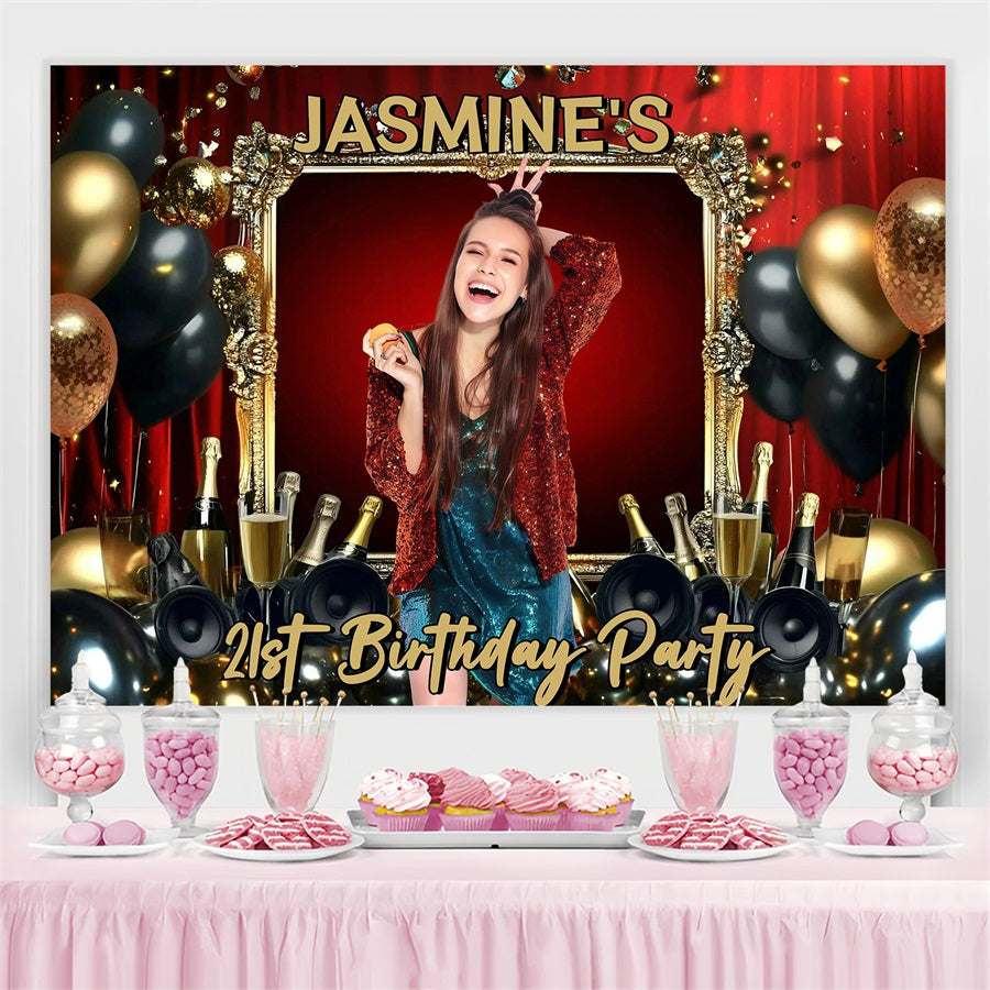 Personalised 21st Birthday Backdrop Sparkling Champagne Balloon Backdrop GQ4-224