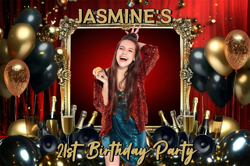 Personalised 21st Birthday Backdrop Sparkling Champagne Balloon Backdrop GQ4-224