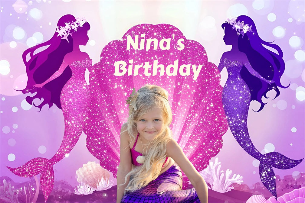 Personalised Birthday Backdrop Sparkly Mermaid Shell Backdrop GQ4-236