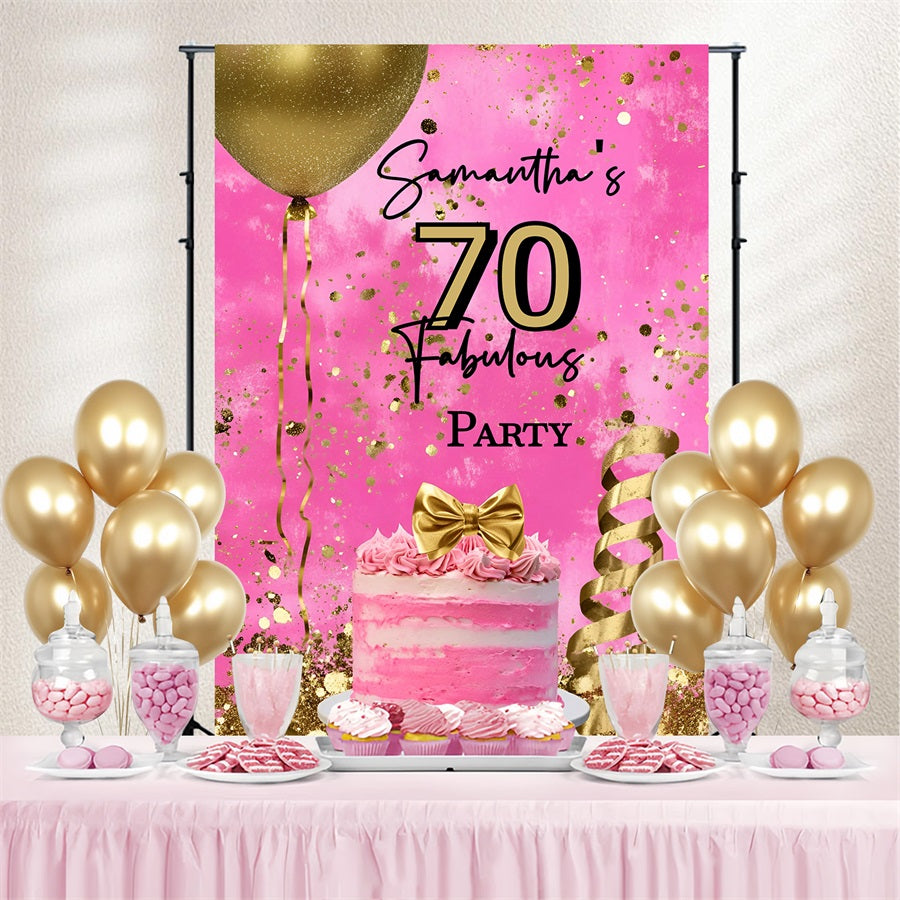 Personalized 70th Birthday Backdrop Cake Balloon Confetti Backdrop GQ4-241