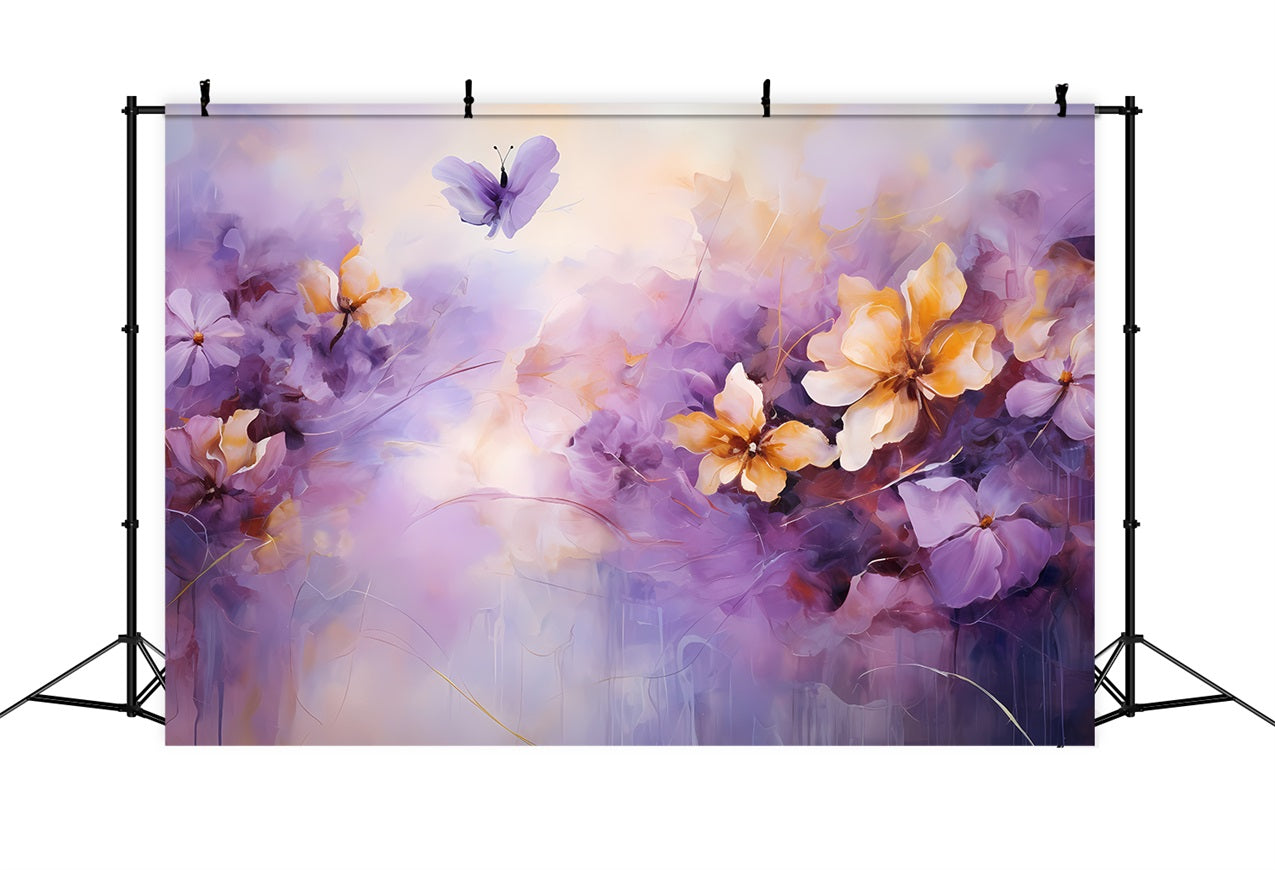 Purple Photo Backdrop Blooming Flowers Butterfly Backdrop GQ4-25