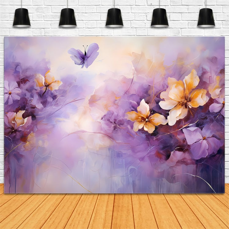 Purple Photo Backdrop Blooming Flowers Butterfly Backdrop GQ4-25