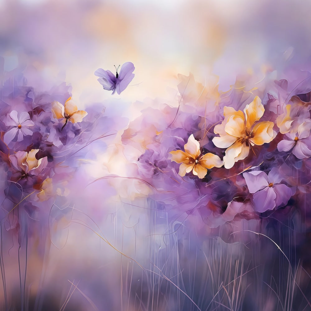 Purple Photo Backdrop Blooming Flowers Butterfly Backdrop GQ4-25