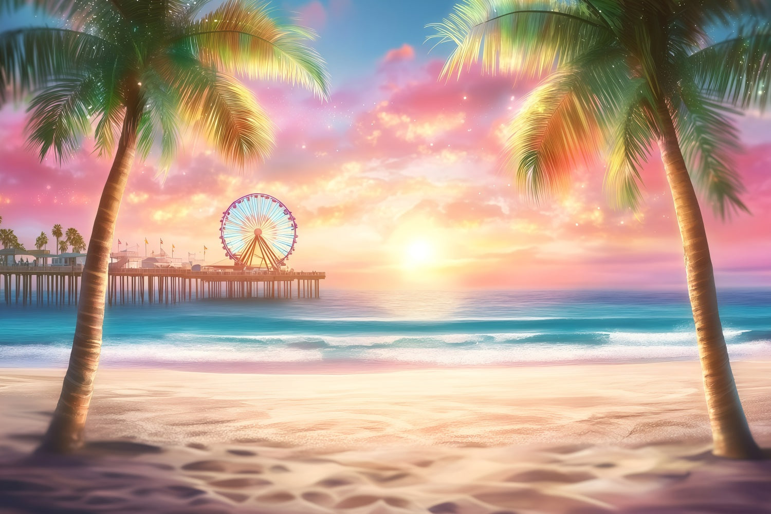 Beach Theme Backdrop Seaside Ferris Wheel Summer Backdrop GQ4-255