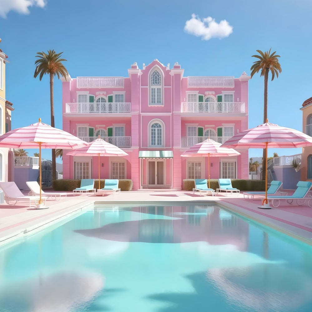 Tropical Beach Backdrop Poolside Pink Resort Summer Backdrop GQ4-256