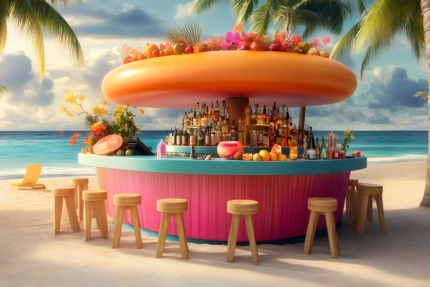 Tropical Backdrops Beachside Drink Bar Summer Backdrop GQ4-257
