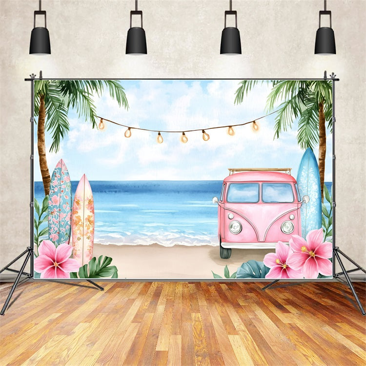 Summer Backdrop Beach Floral Surf Truck Backdrop GQ4-258
