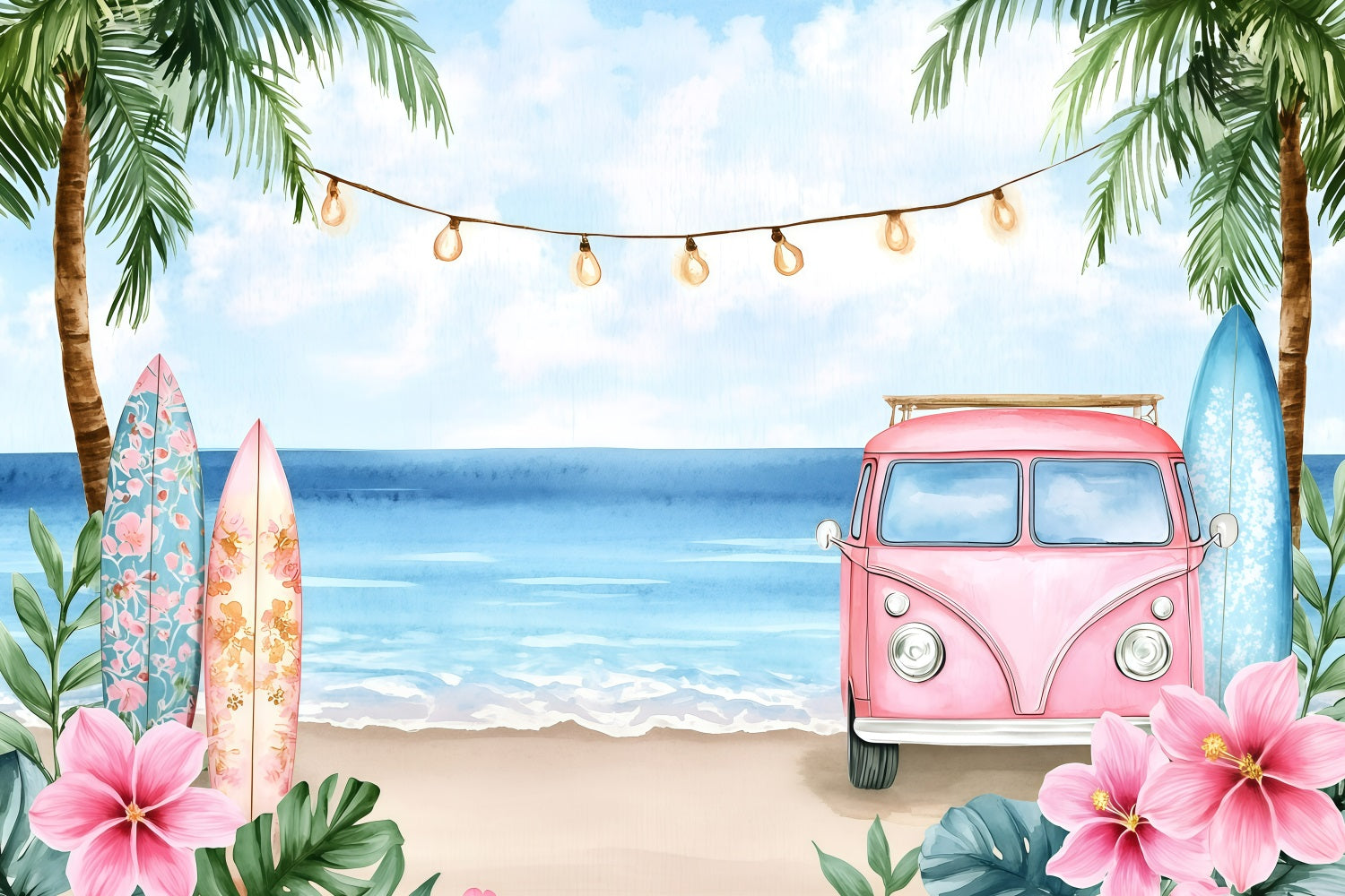 Summer Backdrop Beach Floral Surf Truck Backdrop GQ4-258