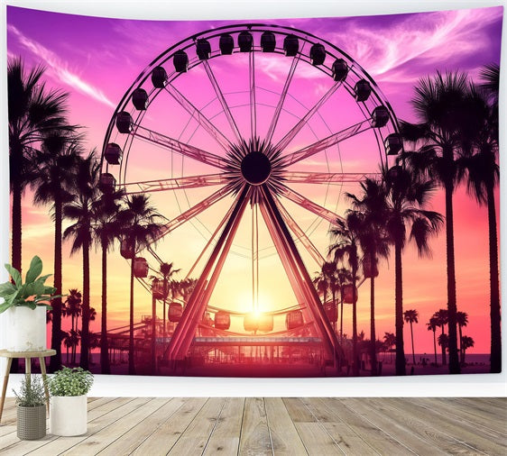 Tropical Photo Backdrop Sunset Summer Ferris Wheel Backdrop GQ4-261