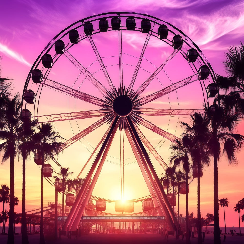 Tropical Photo Backdrop Sunset Summer Ferris Wheel Backdrop GQ4-261