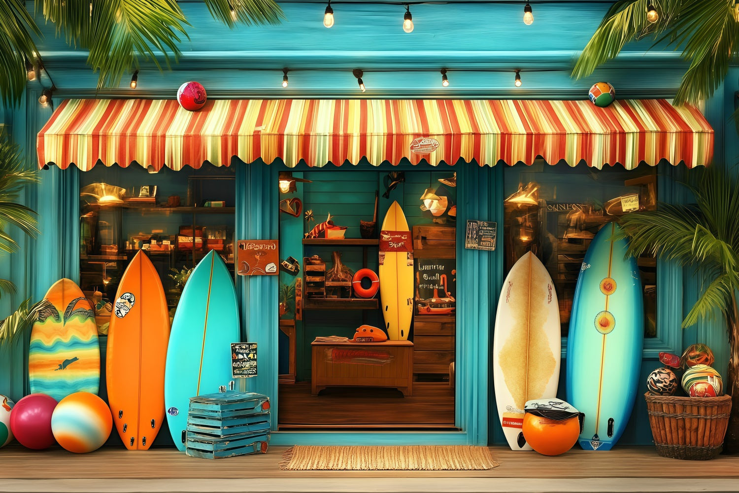 Tropical Backdrops Summer Surf Shop Entrance Backdrop GQ4-262
