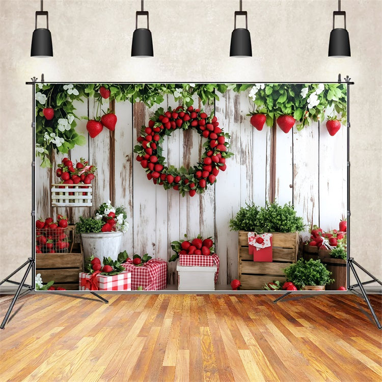Summer Backdrop Strawberry Wreath Wooden Wall Backdrop GQ4-266