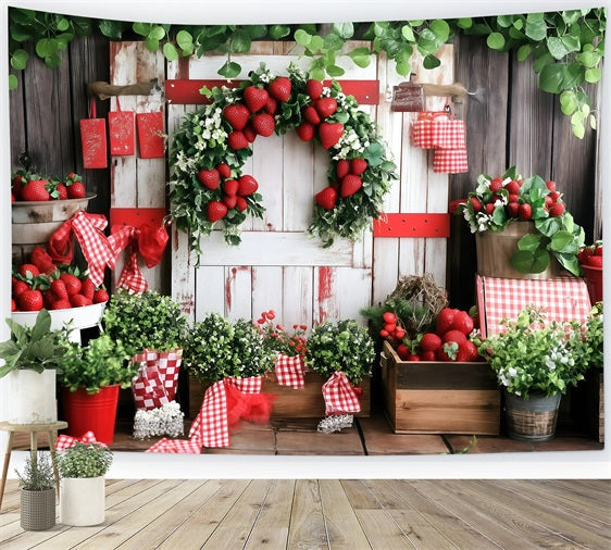 Summer Photo Backdrop Wooden Wall Strawberry Harvest Backdrop GQ4-269