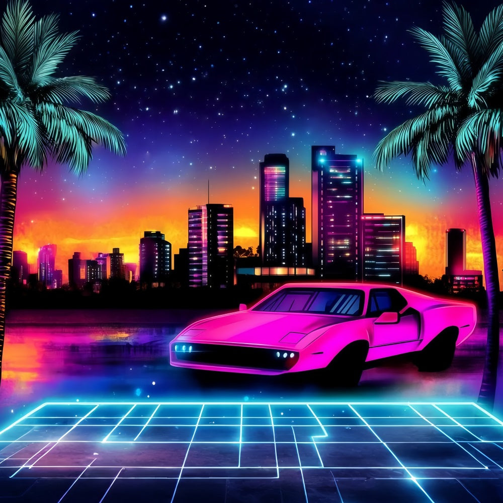 Tropical Backdrop Glow City Car Summer Backdrop GQ4-270