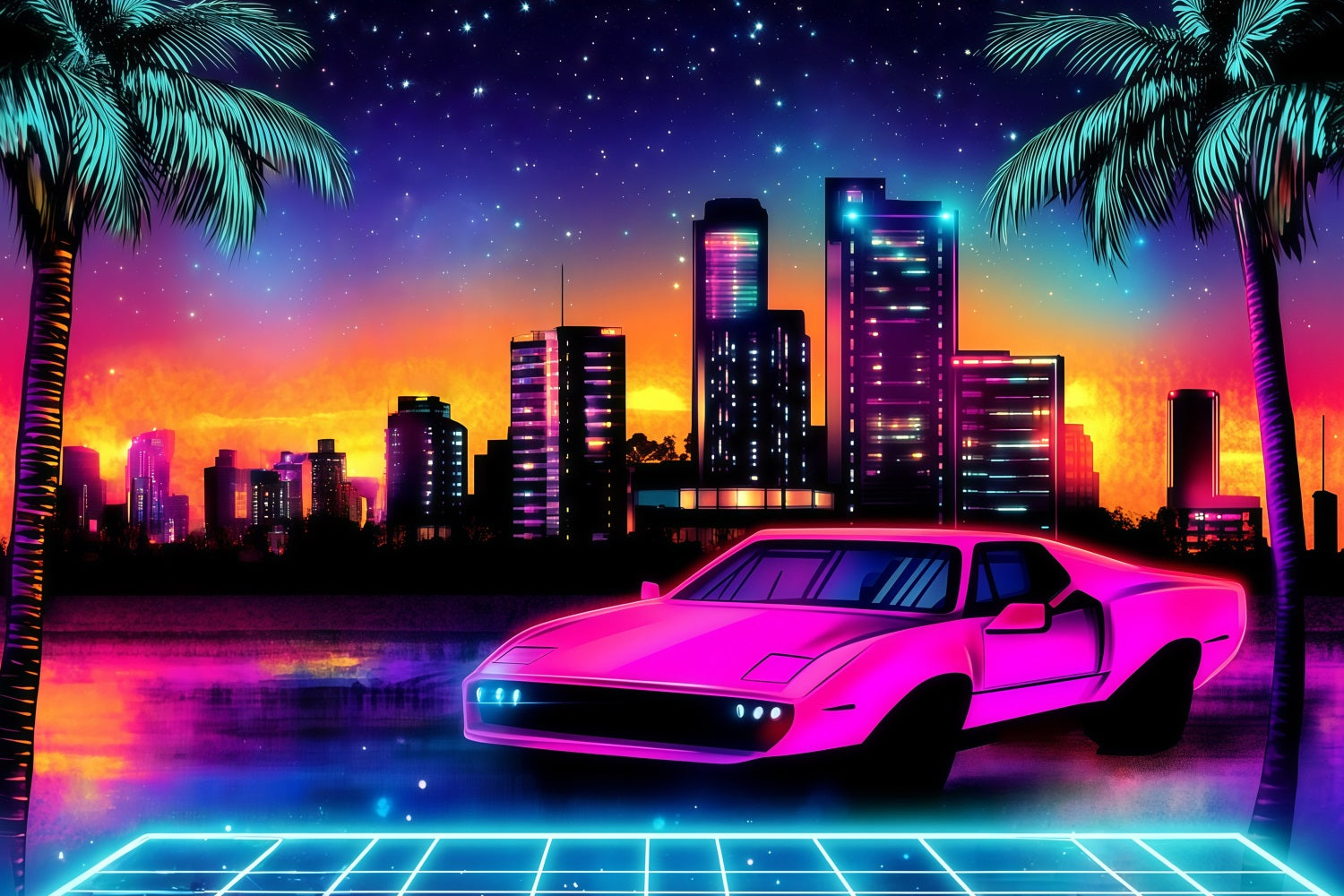 Tropical Backdrop Glow City Car Summer Backdrop GQ4-270