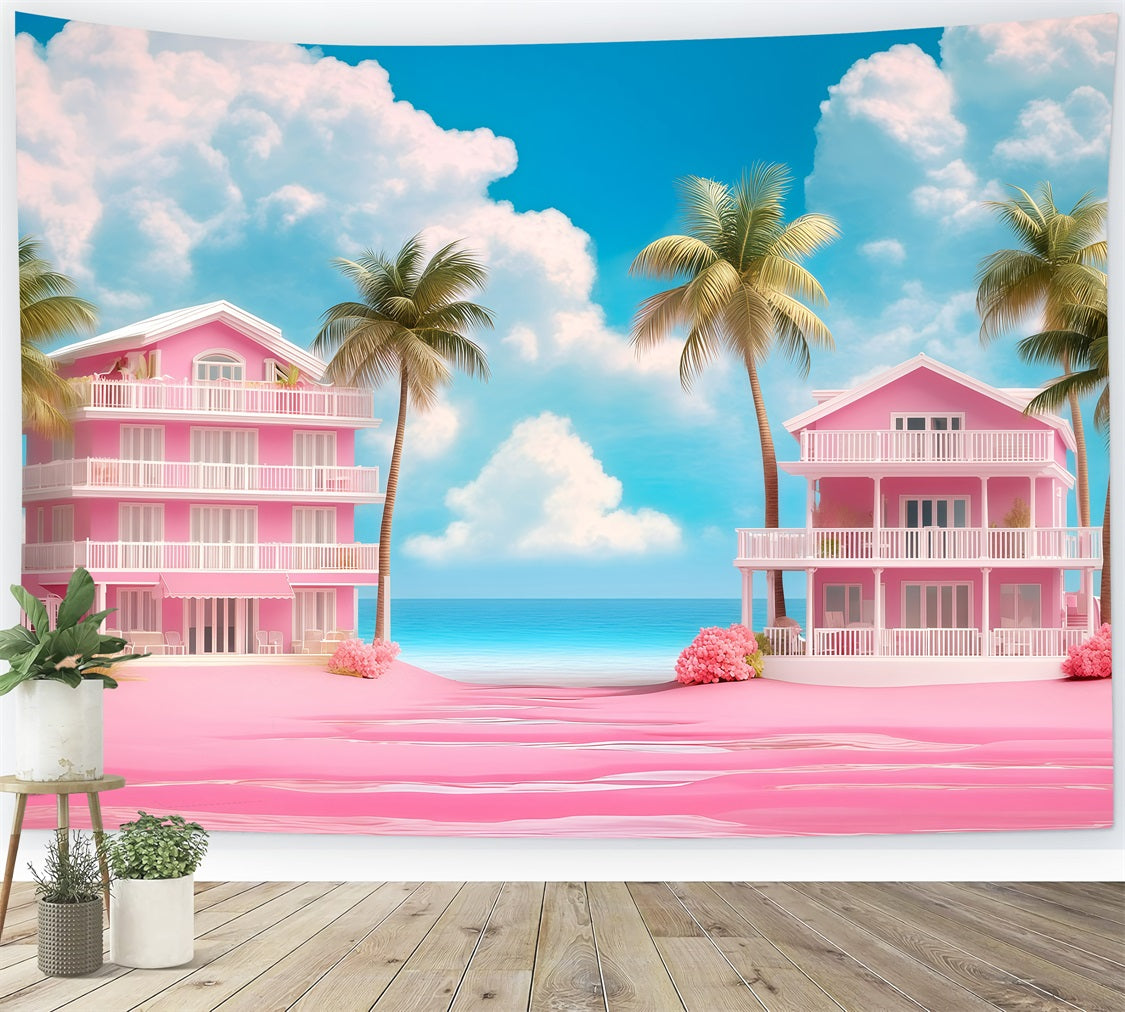 Summer Backdrop Pink Beach Villas Palm Backdrop GQ4-273