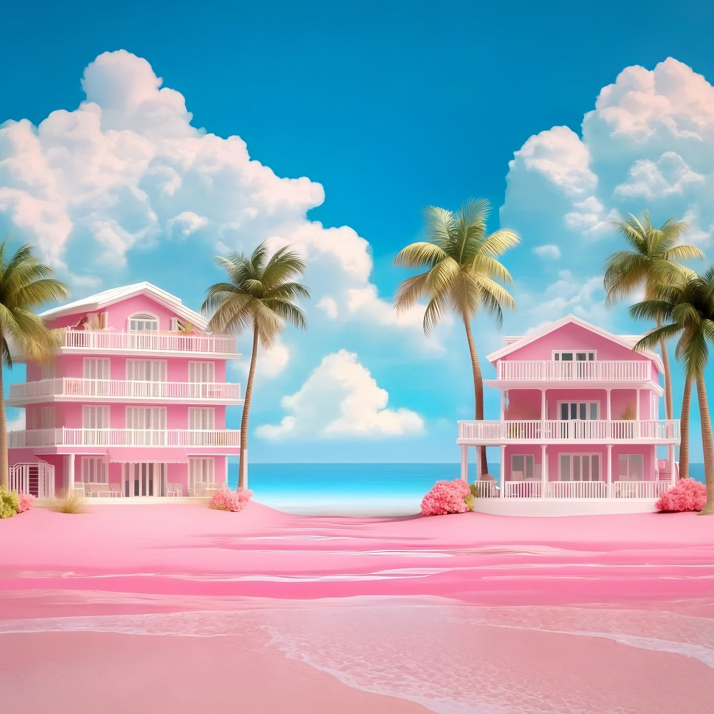 Summer Backdrop Pink Beach Villas Palm Backdrop GQ4-273