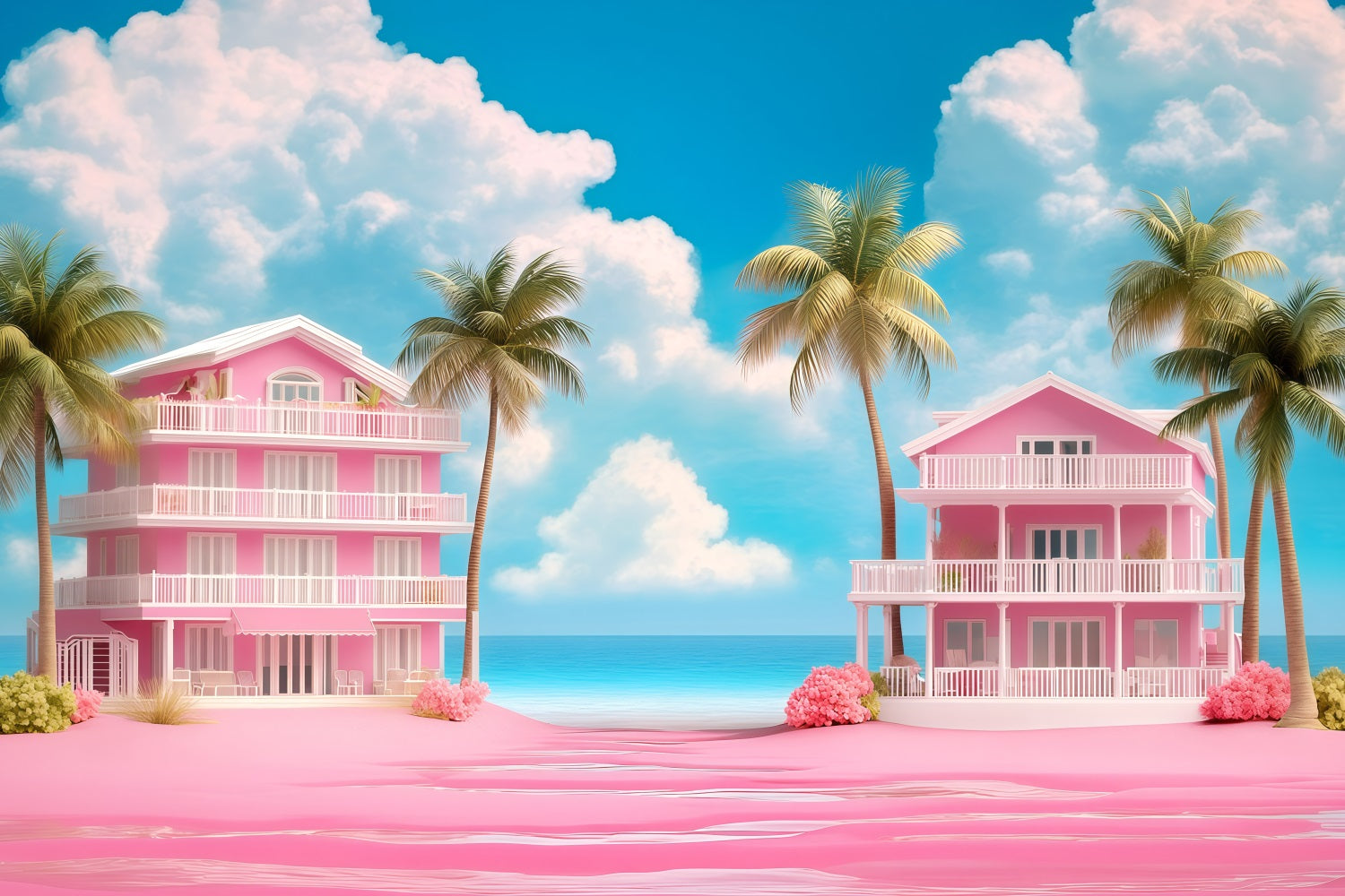 Summer Backdrop Pink Beach Villas Palm Backdrop GQ4-273