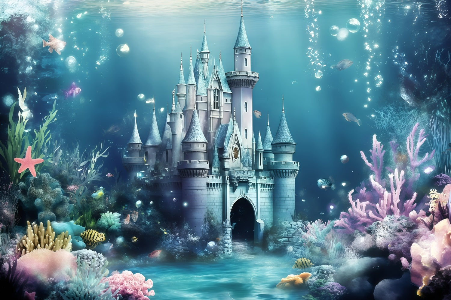 Summer Backdrops Underwater Blue Castle Backdrop GQ4-274