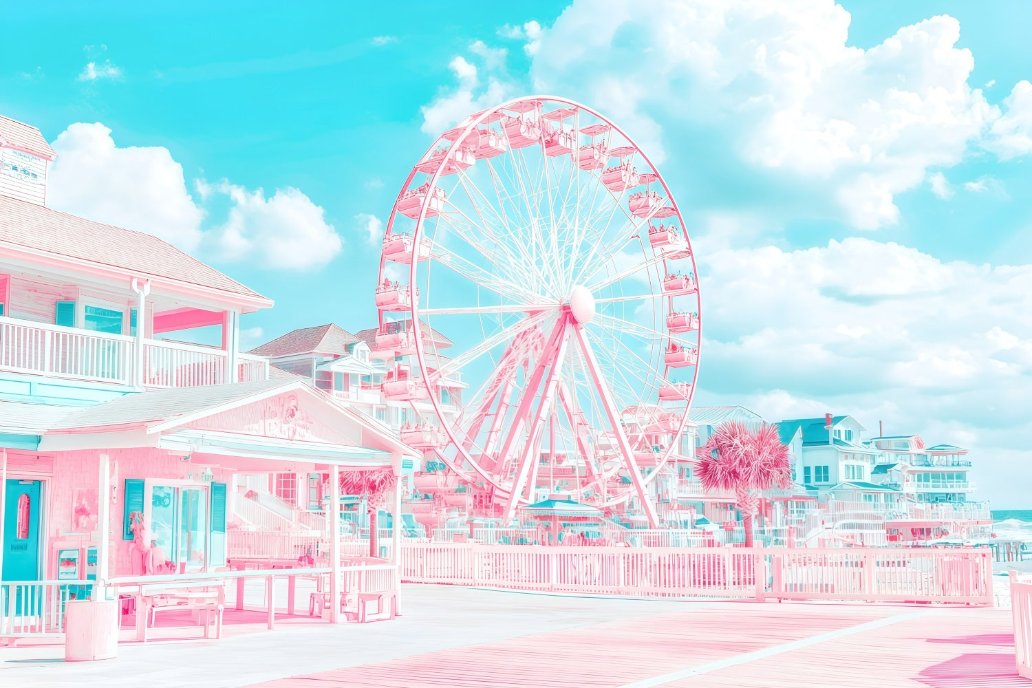 Beach Scene Backdrop Ferris Wheel Coastal Summer Backdrop GQ4-275