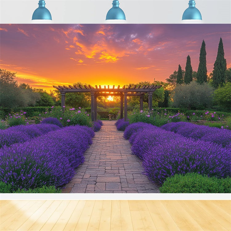 Purple Floral Backdrop Lavender Archway Sunset Photography Backdrop GQ4-28