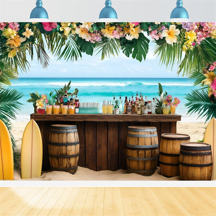 Photography Beach Backdrop Floral Tiki Bar Summer Backdrop GQ4-283