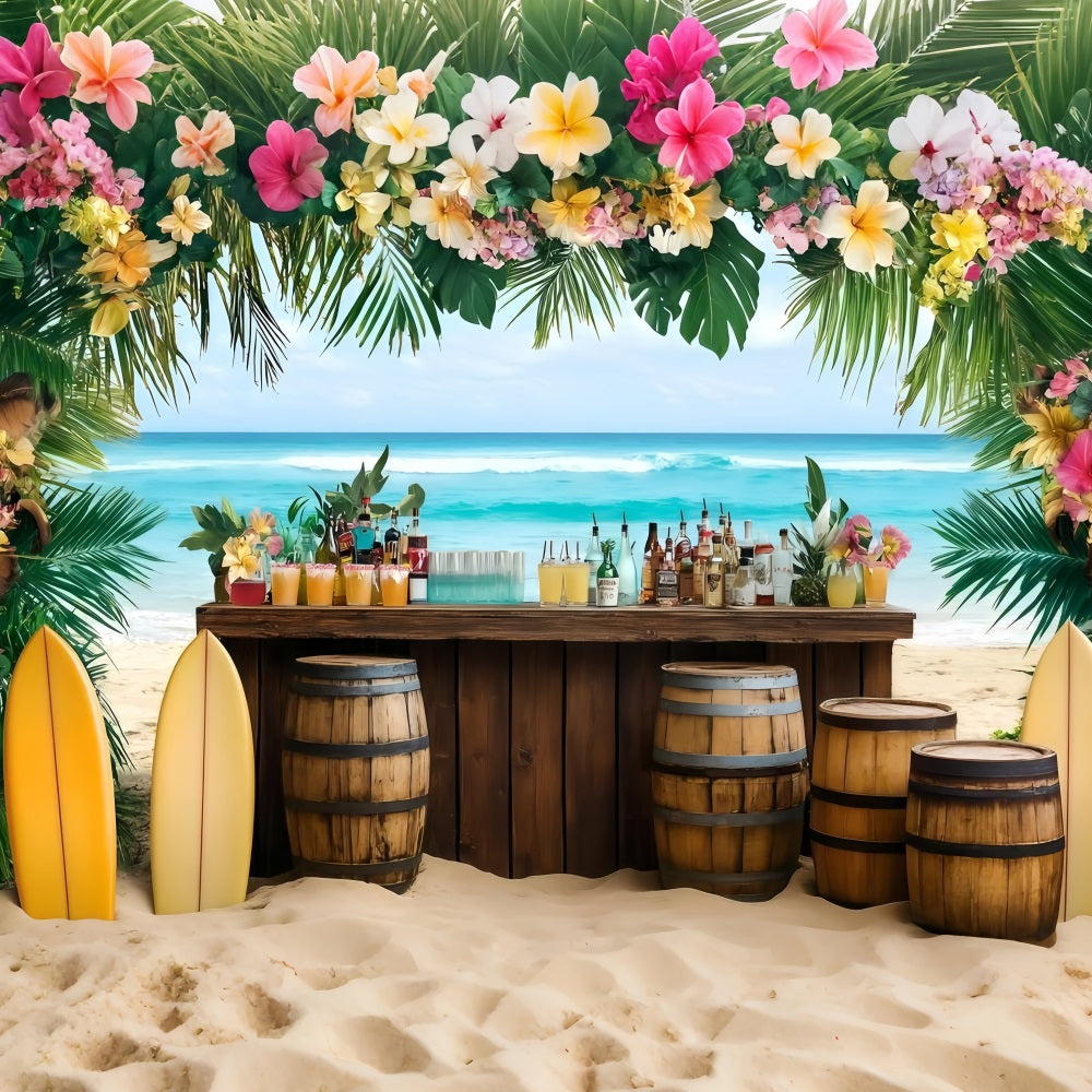 Photography Beach Backdrop Floral Tiki Bar Summer Backdrop GQ4-283