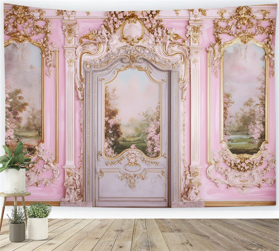 Vintage Wall Backdrop Floral Pink Gold Wall Vintage Photo Backdrop GQ4-303