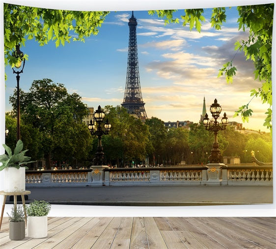 Eiffel Tower Paris Backdrop Blue Sky Green Leaves Backdrop GQ4-35