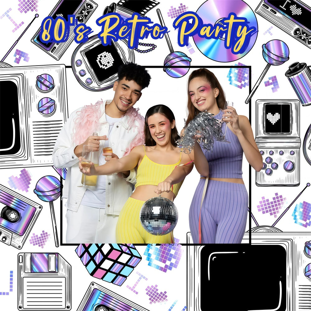 80s Photo Backdrop Vintage Doodle Style Customized Backdrop GQ4-366