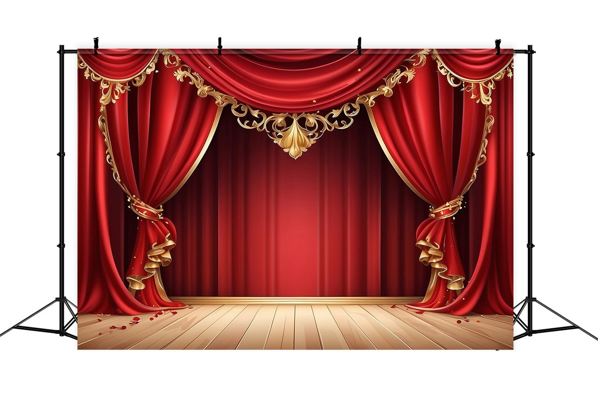 Red Carpet Photo Backdrop Gold Trim Red Curtain Backdrop GQ4-86