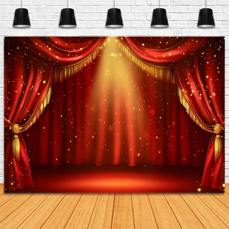 Red Carpet Photo Backdrop Golden Sparkle Curtain Backdrop GQ4-94