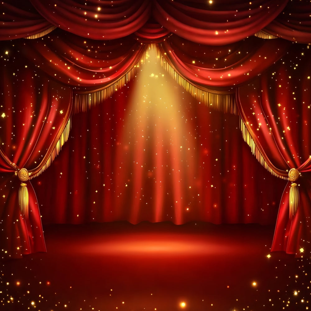 Red Carpet Photo Backdrop Golden Sparkle Curtain Backdrop GQ4-94