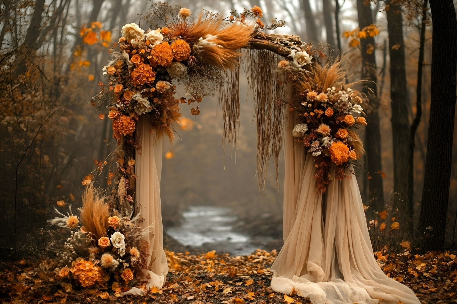 Autumn Photo Backdrop Rustic Floral Arch Backdrop GQ5-100