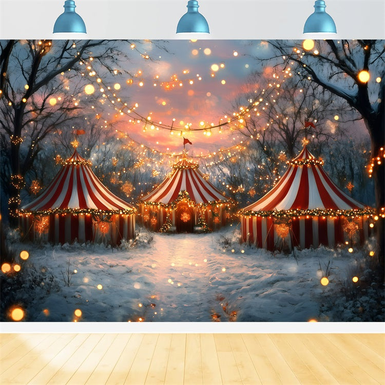 Carnival Tent Backdrop Snowy Christmas Lights Backdrop GQ5-131