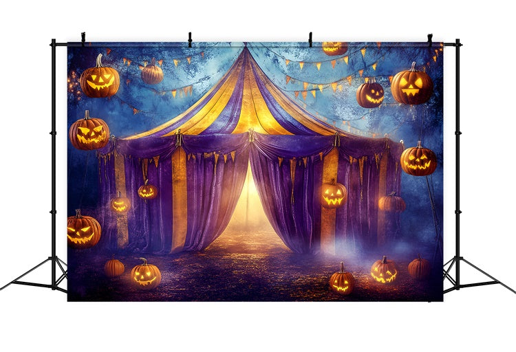 Halloween Circus Backdrop Purple Tent Pumpkins Backdrop GQ5-137