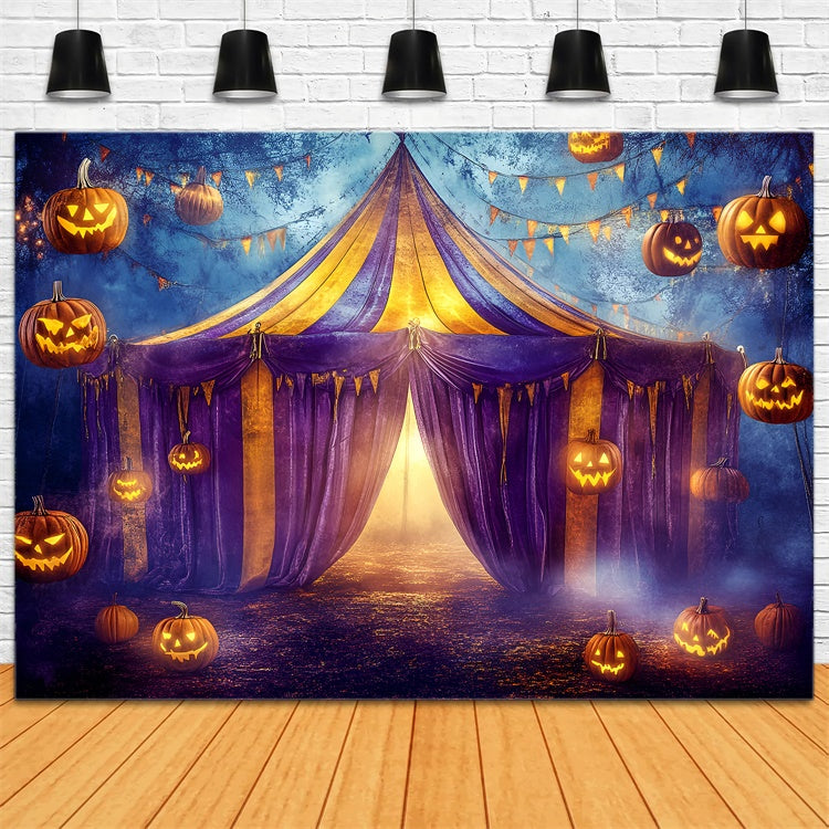 Halloween Circus Backdrop Purple Tent Pumpkins Backdrop GQ5-137
