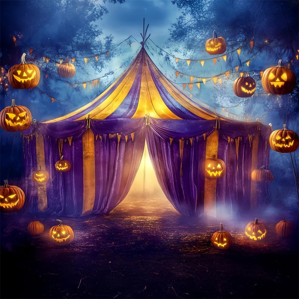 Halloween Circus Backdrop Purple Tent Pumpkins Backdrop GQ5-137