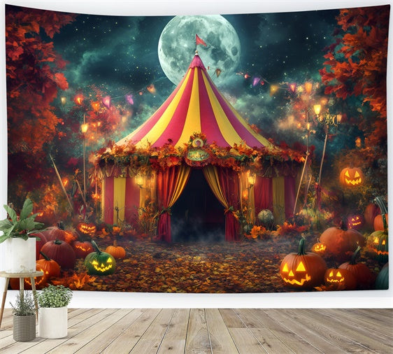 Halloween Circus Backdrop Moonlit Pumpkin Tent Backdrop GQ5-138