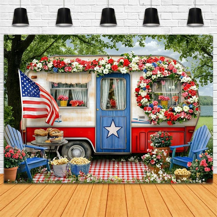 Independence Day Backdrop Patriotic Garland Camper Picnic Backdrop GQ5-14