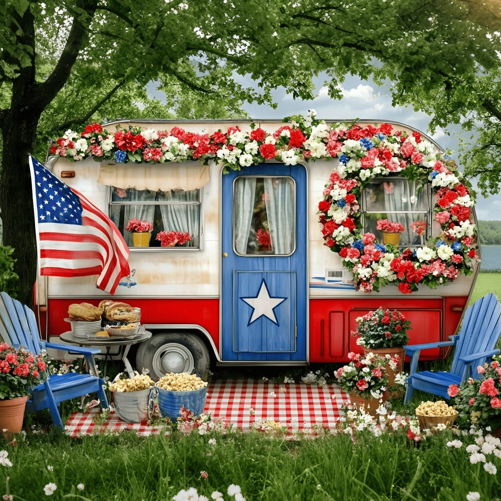 Independence Day Backdrop Patriotic Garland Camper Picnic Backdrop GQ5-14