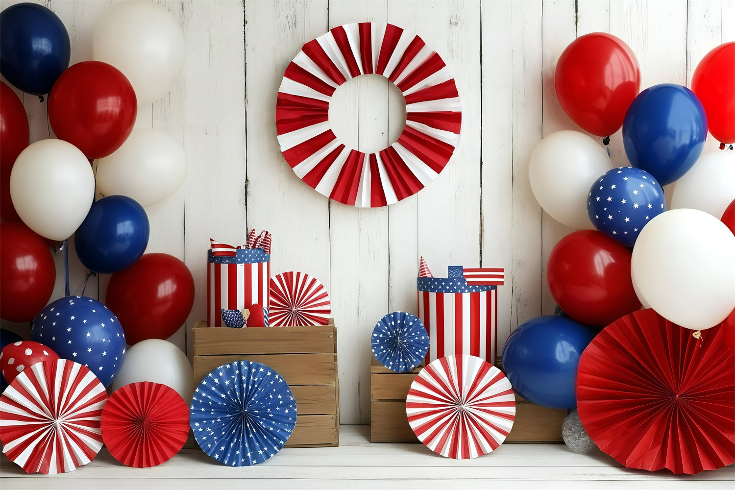 Independence Day Backdrops Red Blue White Balloon Backdrop GQ5-2