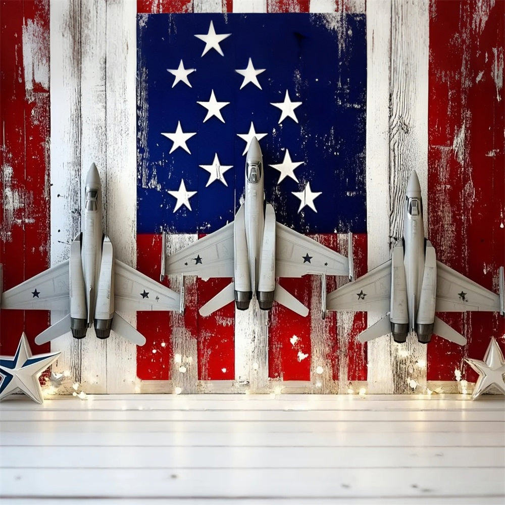 American Flag Backdrop Photography Patriotic Fighter Jets Backdrop GQ5-21