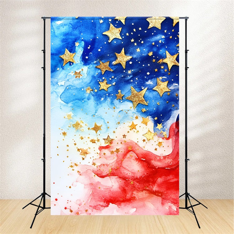 Independence Day Backdrop Watercolor Stars Burst Backdrop GQ5-30