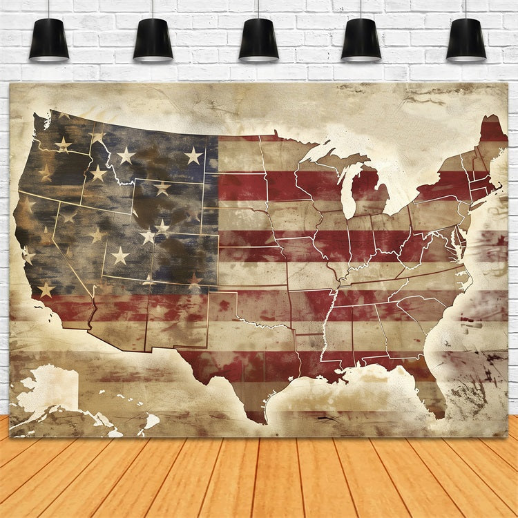 4th of July Backdrops Vintage American Map Flag Backdrop GQ5-33