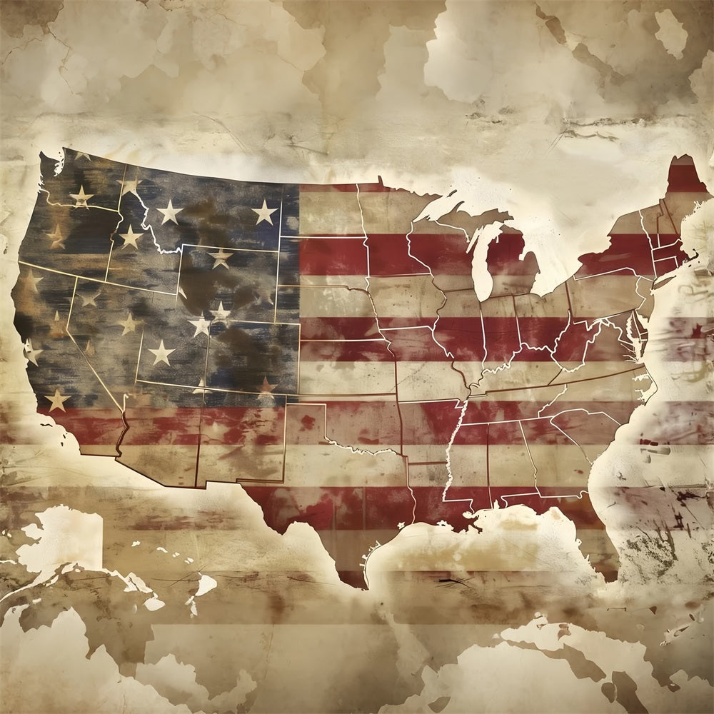 4th of July Backdrops Vintage American Map Flag Backdrop GQ5-33