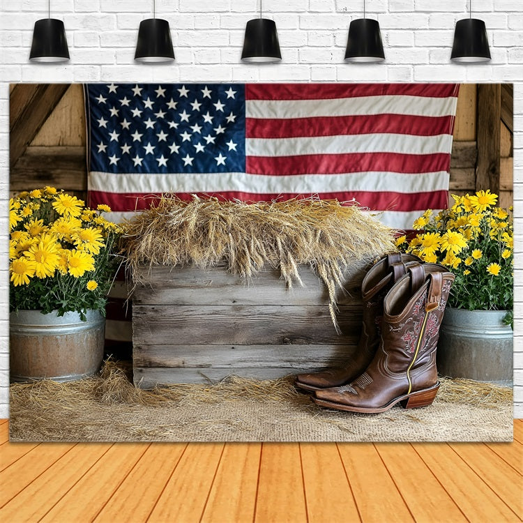 American Flag Backdrop Barn Boots Flower Backdrop GQ5-38